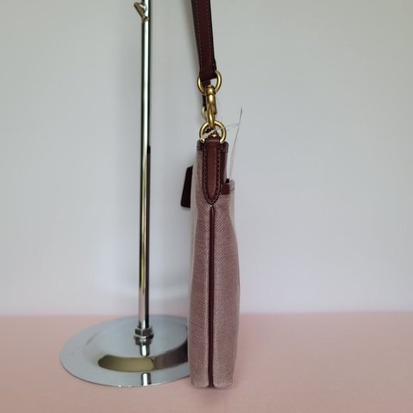 COACH Kitt Badge Jacquard & Smooth Leather Crossbody- Wine Multi ⭐ - Picture 9 of 16